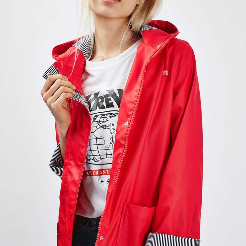 Topshop Rain Jacket Rain Coat in Red